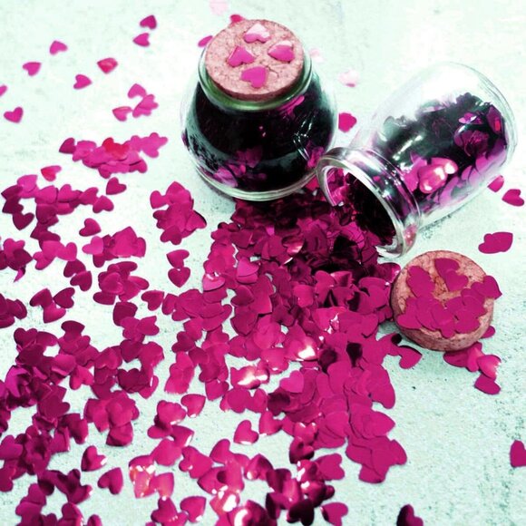 Burgundy Heart Table Confetti - Metallic Heart Shaped Confetti for Valentines Da - Picture 2 of 4